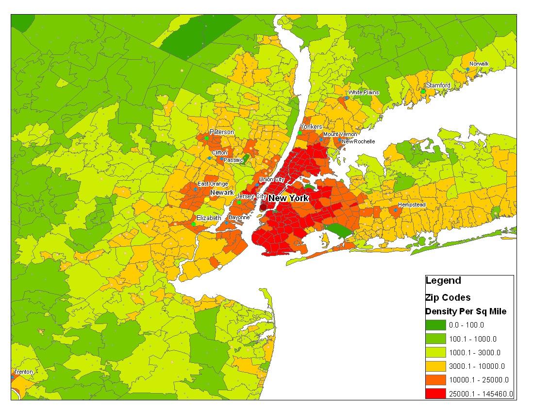 Population Density Map of New York City and Surrounding ...